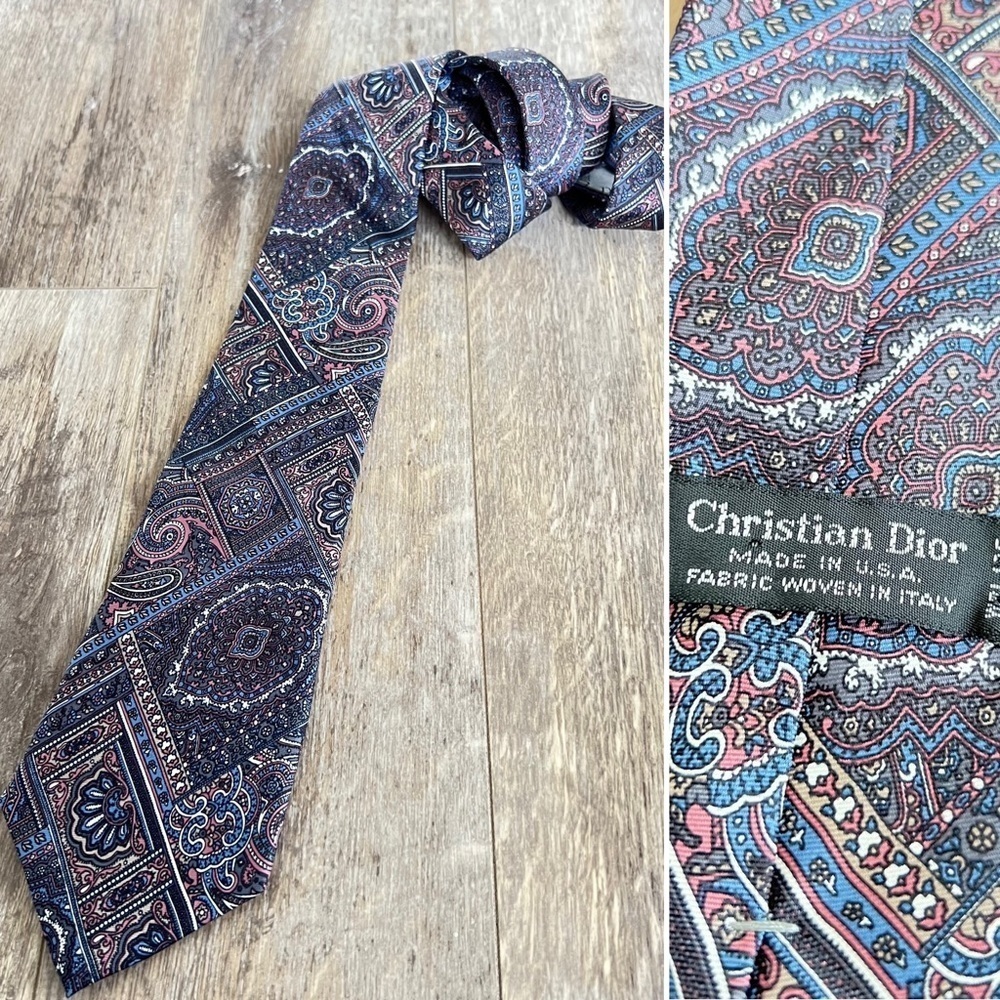 Like New! Christian Dior Paisley Silk Tie - Blue, Purple, and Pink